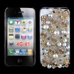 Wholesale iPhone 4S 4 3D Clear Crystal Skull Diamond Case (Gold)